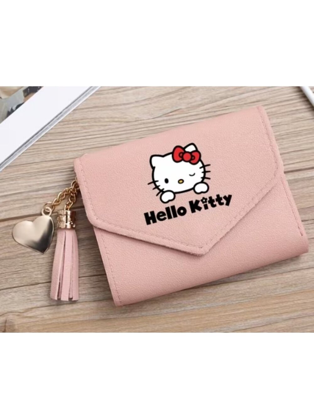 Hello Kitty Pink Wallet with Heart Charm & Tassel Cute Card Holder Girls